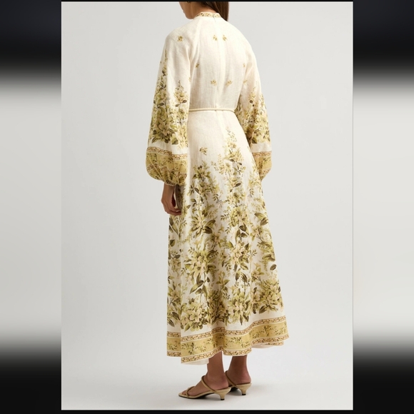 Elegant Floral Maxi Dress in Cream and Green - Picture 7 of 9